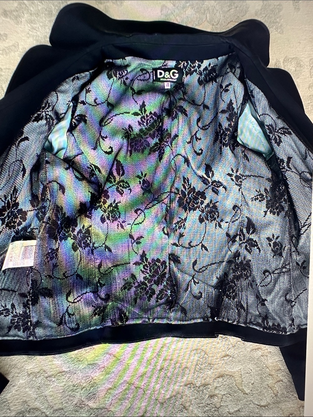 D&G Black Blazer with Iridescent Floral Lining